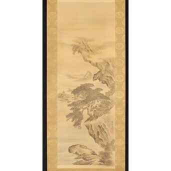 河内雅渓【鶴亀日出】三幅対掛軸　Z396 