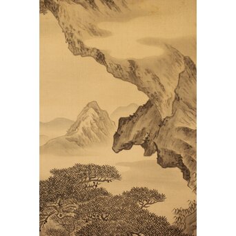 河内雅渓【鶴亀日出】三幅対掛軸　Z396 