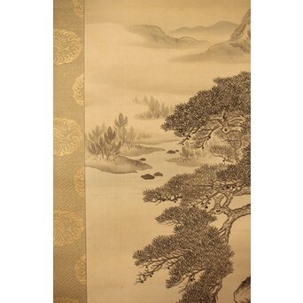 河内雅渓【鶴亀日出】三幅対掛軸　Z396 