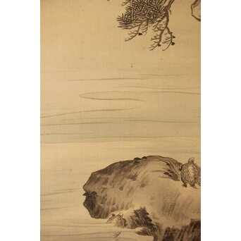 河内雅渓【鶴亀日出】三幅対掛軸　Z396 