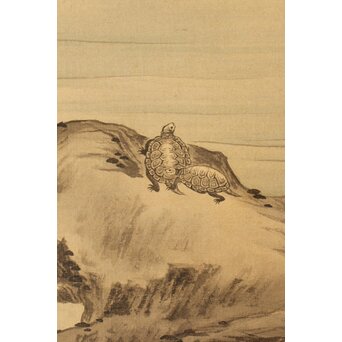 河内雅渓【鶴亀日出】三幅対掛軸　Z396 