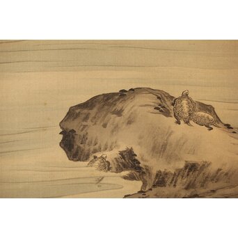 河内雅渓【鶴亀日出】三幅対掛軸　Z396 