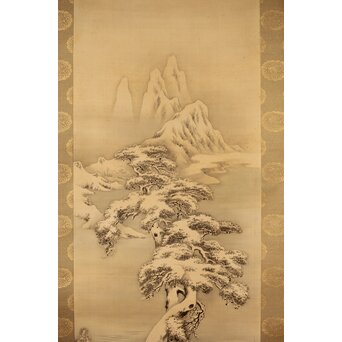 河内雅渓【鶴亀日出】三幅対掛軸　Z396 