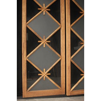 市松模様 菱形デザインガラス欄間 2枚1組　R0283 市松模様の洒落た配色