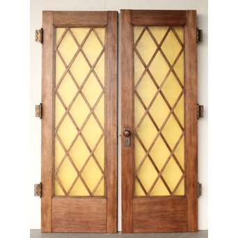 菱形組子 石目黄色ガラスのドア一対 2枚1組　GD0166Y