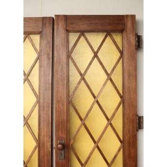 菱形組子 石目黄色ガラスのドア一対 2枚1組　GD0166Y 