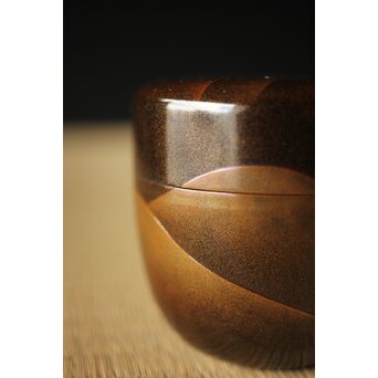 鈴木光入 内銀地 遠山研出蒔絵 大棗 共布共箱　Q324 