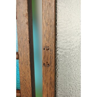 多種色ガラス欄間/明り取り 2枚1組　R0286Y 扉だった様子なので　金具の痕が