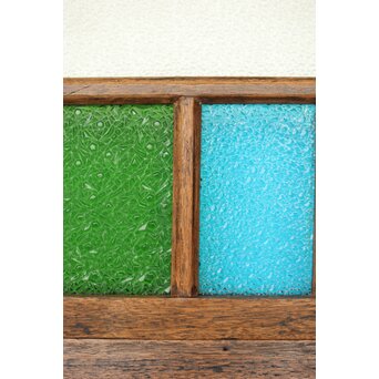 多種色ガラス欄間/明り取り 2枚1組　R0286Y 珍しい水色ダイアガラス　と　緑色のオニダイアガラス