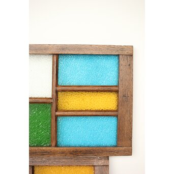 多種色ガラス欄間/明り取り 2枚1組　R0286Y 