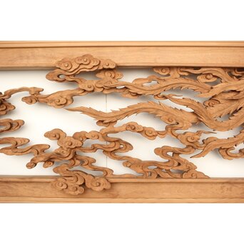 雲海鳳凰図 木彫欄間 2枚1組　R0288 枠から飛び出すような表現が素敵です