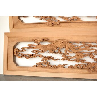 雲海鳳凰図 木彫欄間 2枚1組　R0288 