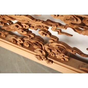 雲海鳳凰図 木彫欄間 2枚1組　R0288 非常に立体的で　奥行きがあります