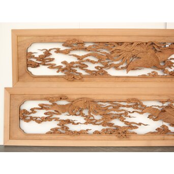 雲海鳳凰図 木彫欄間 2枚1組　R0288 