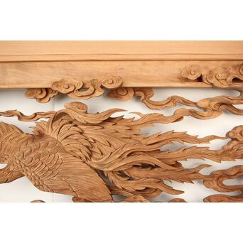 雲海鳳凰図 木彫欄間 2枚1組　R0288 