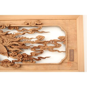 雲海鳳凰図 木彫欄間 2枚1組　R0288 