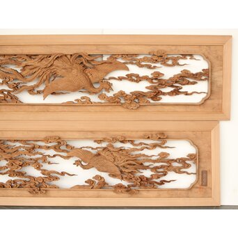 雲海鳳凰図 木彫欄間 2枚1組　R0288 