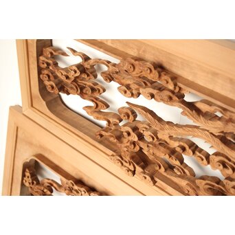 雲海鳳凰図 木彫欄間 2枚1組　R0288 