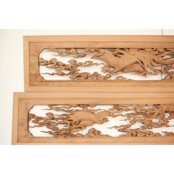 雲海鳳凰図 木彫欄間 2枚1組　R0288 