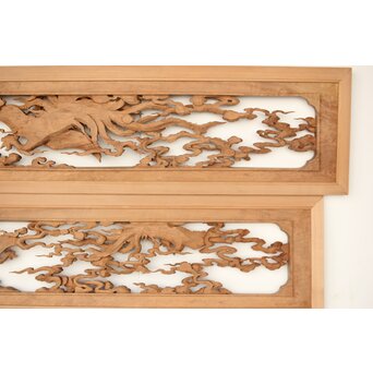 雲海鳳凰図 木彫欄間 2枚1組　R0288 