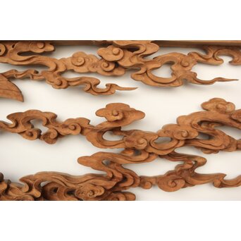 雲海鳳凰図 木彫欄間 2枚1組　R0288 美しく雲の表現