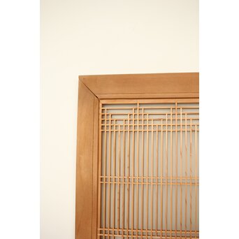 扇に鶴 ガラス入白木書院欄間 5枚1組　R0289 