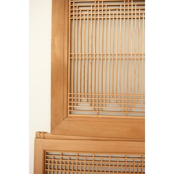 扇に鶴 ガラス入白木書院欄間 5枚1組　R0289 