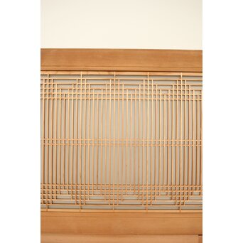 扇に鶴 ガラス入白木書院欄間 5枚1組　R0289 