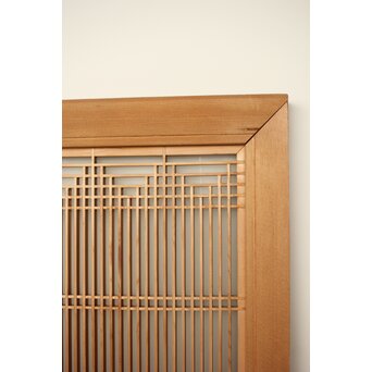 扇に鶴 ガラス入白木書院欄間 5枚1組　R0289 