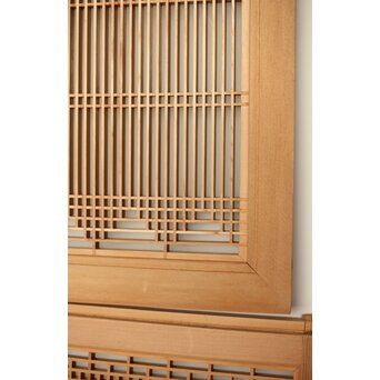 扇に鶴 ガラス入白木書院欄間 5枚1組　R0289 