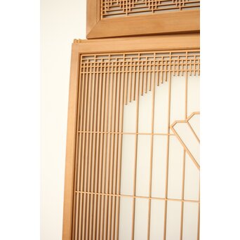 扇に鶴 ガラス入白木書院欄間 5枚1組　R0289 