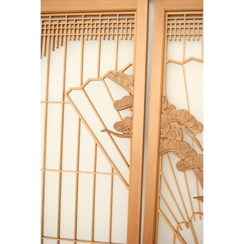 扇に鶴 ガラス入白木書院欄間 5枚1組　R0289 