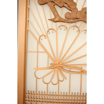 扇に鶴 ガラス入白木書院欄間 5枚1組　R0289 