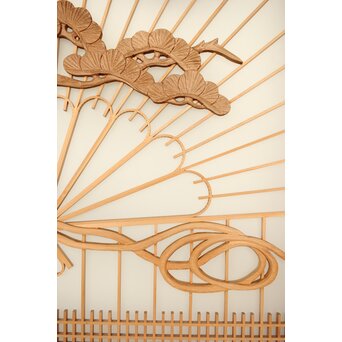 扇に鶴 ガラス入白木書院欄間 5枚1組　R0289 