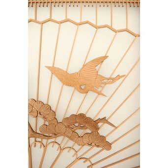 扇に鶴 ガラス入白木書院欄間 5枚1組　R0289 