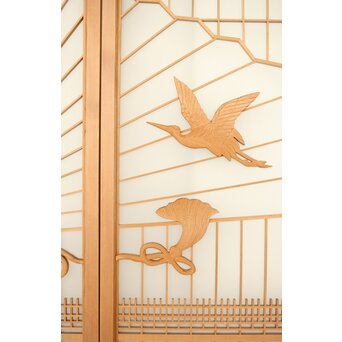 扇に鶴 ガラス入白木書院欄間 5枚1組　R0289 