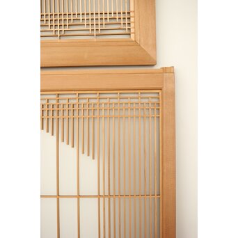 扇に鶴 ガラス入白木書院欄間 5枚1組　R0289 