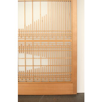 扇に鶴 ガラス入白木書院欄間 5枚1組　R0289 