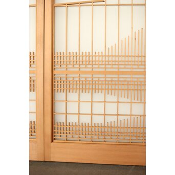 扇に鶴 ガラス入白木書院欄間 5枚1組　R0289 