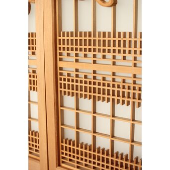 扇に鶴 ガラス入白木書院欄間 5枚1組　R0289 