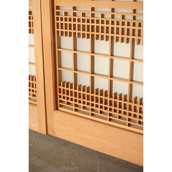 扇に鶴 ガラス入白木書院欄間 5枚1組　R0289 