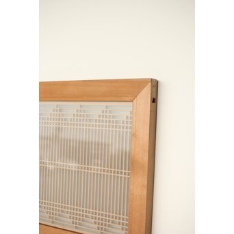 扇に鶴 ガラス入白木書院欄間 5枚1組　R0289 