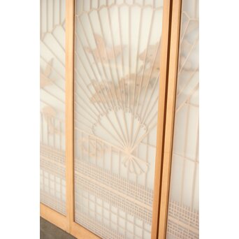 扇に鶴 ガラス入白木書院欄間 5枚1組　R0289 