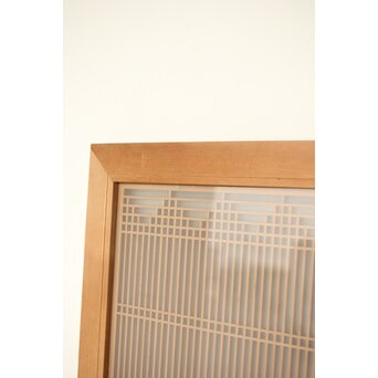 扇に鶴 ガラス入白木書院欄間 5枚1組　R0289 