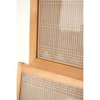 扇に鶴 ガラス入白木書院欄間 5枚1組　R0289 