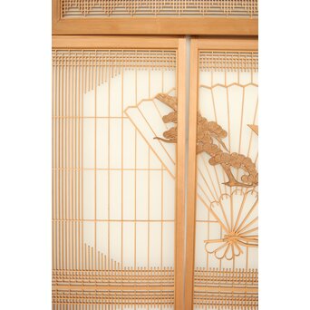 扇に鶴 ガラス入白木書院欄間 5枚1組　R0289 