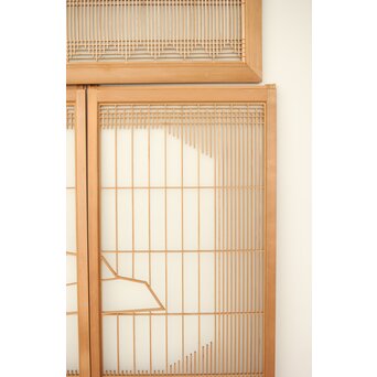 扇に鶴 ガラス入白木書院欄間 5枚1組　R0289 