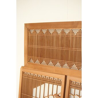 扇に鶴 ガラス入白木書院欄間 5枚1組　R0289 