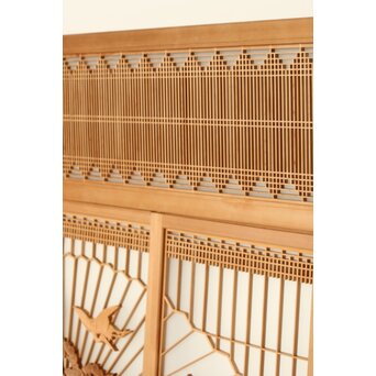 扇に鶴 ガラス入白木書院欄間 5枚1組　R0289 