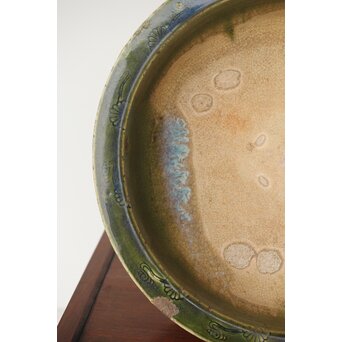 ルス織部 龍兎紋 水盤/瓶掛　P388 各所にホツあり